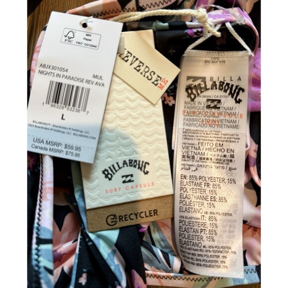 Billabong swim Nights In Paradise Top | Floral Reversible Black | NWT Large - Picture 6 of 7